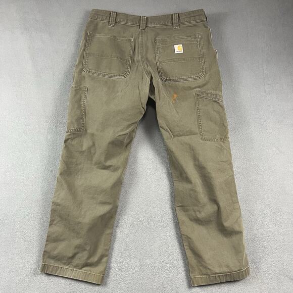 Carhartt Pants Mens 36X28 Moss Green Carpenter Double Knee Distressed Workwear - Picture 7 of 11